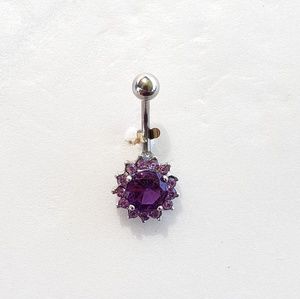 Purple flower belly ring navel piercing jewelry